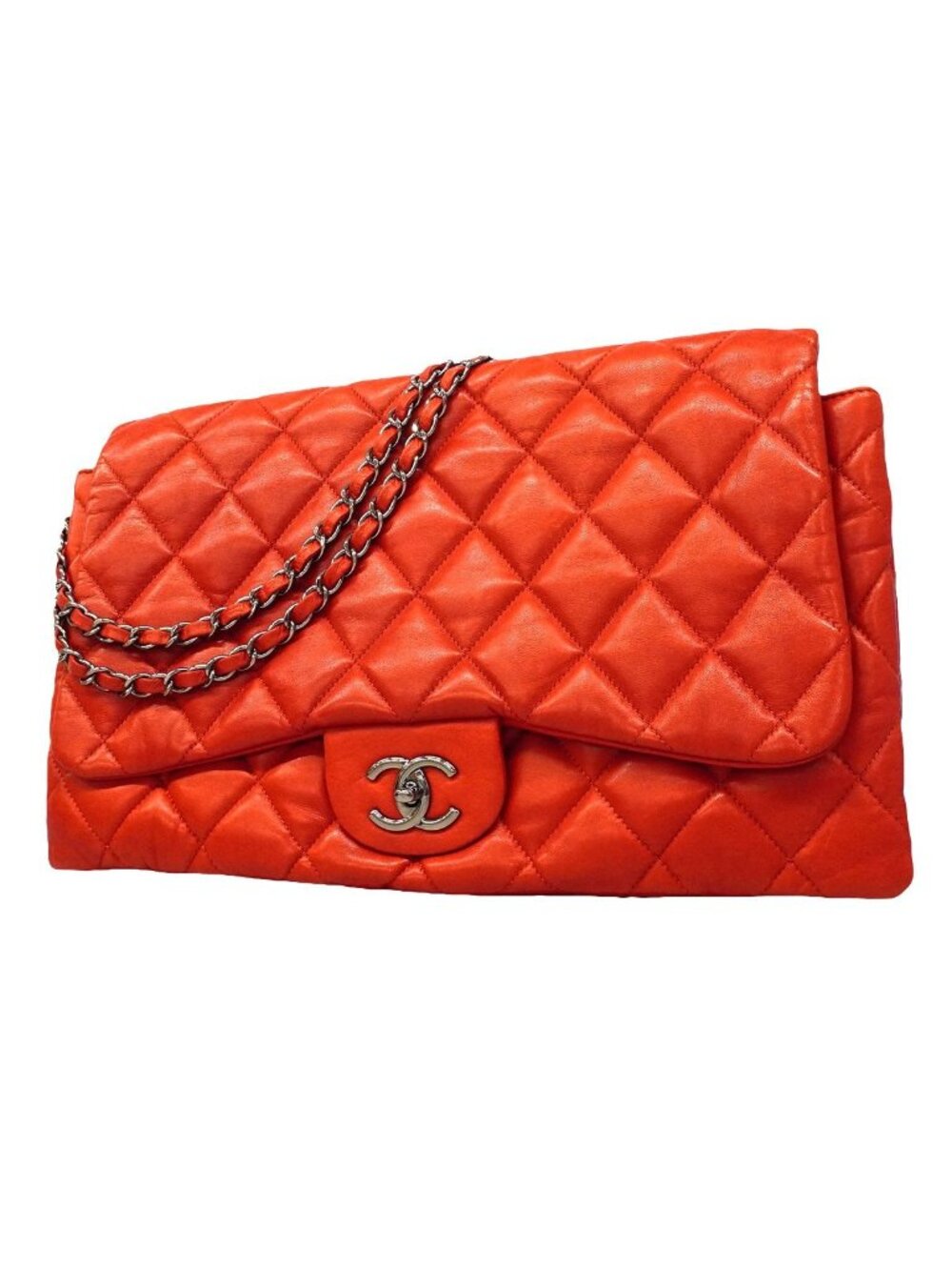 Chanel Shoulder Bag Quilted Lambskin Red Silver